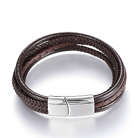 Кожаный шнур многожильных браслеты, с 304 из нержавеющей стали магнитные застежки