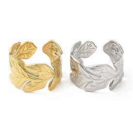 304 Stainless Steel Open Cuff Rings, Leaf