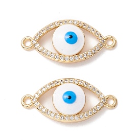 Brass Micro Pave Clear Cubic Zirconia Links Connectors, with Enamel, Dodger Blue Eye