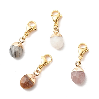 Natural Gemstone Pendants, Oval, Faceted, with Lobster Claw Clasps & Jump Rings, Real 24K & 18K Gold Plated