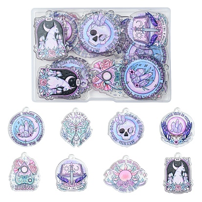 16шт 8 акриловые подвески с принтом в стиле Хэллоуина, бабочка/череп/сердце/хрустальный шар/очарование кота