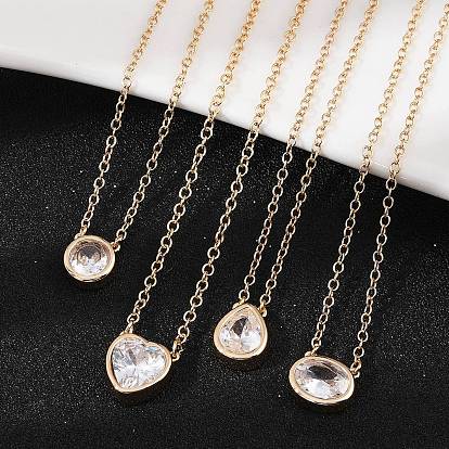 Ожерелья с подвеской из латуни и прозрачного циркония для женщин, золотые