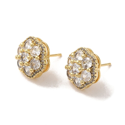 Brass Micro Pave Cubic Zirconia Earrings for Women, Flower