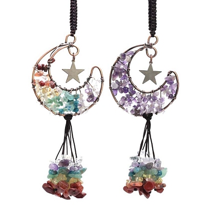 Décoration pendentifs pierres précieuses, lune avec étoile