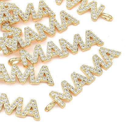 SHEGRACE Mother's Day Brass Micro Pave Clear Cubic Zirconia Pendants, Cadmium Free & Nickel Free & Lead Free, Word MAMA Charms