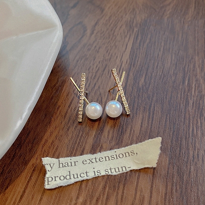 Ohrstecker mit Perlen und Strass, 925 Silberne Ohrstecker für Damen
