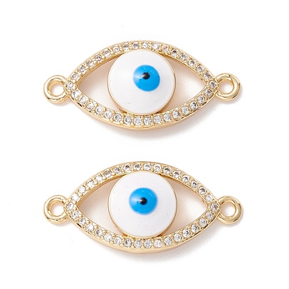 Brass Micro Pave Clear Cubic Zirconia Links Connectors, with Enamel, Dodger Blue Eye