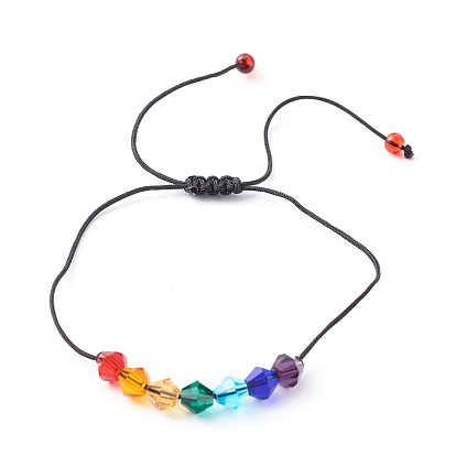 Adjustable Nylon Thread Braided Bead Bracelets, with Imitate Austrian Crystal Bicone Glass Beads, Faced