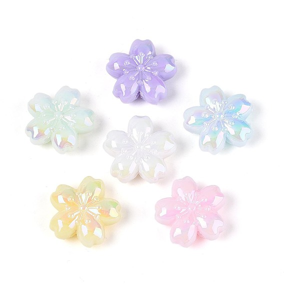 Непрозрачные акриловые бусины с УФ-покрытием, радужный, цветок