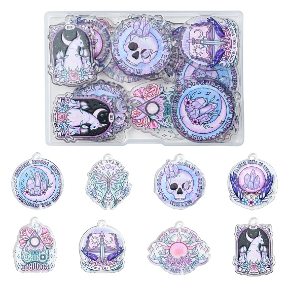 16шт 8 акриловые подвески с принтом в стиле Хэллоуина, бабочка/череп/сердце/хрустальный шар/очарование кота