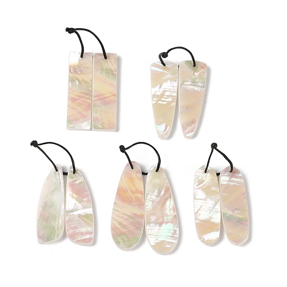 2Pcs Natural White Shell Pendants, Geometric Charms