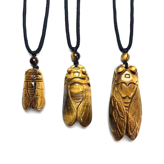 Ожерелье с подвеской из натурального тигрового глаза и цикады для мужчин