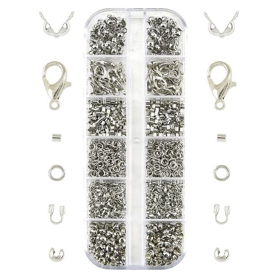 DIY Findings Kits, include Brass Crimp Beads Covers, Brass Wire Guardian and Protectors, Alloy Lobster Claw Clasps, Brass Crimp Beads, Brass Jump Rings, Brass Bead Tips