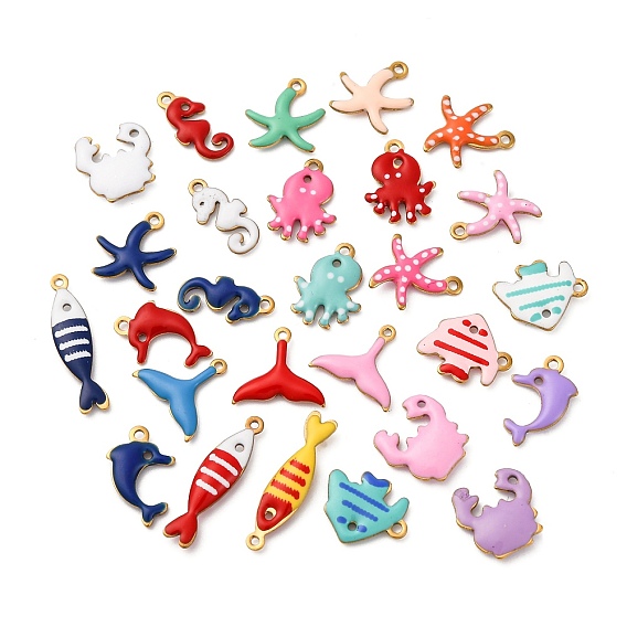 304 Stainless Steel Enamel Charms, Marine Animal, Golden, Mixed Color