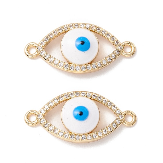Brass Micro Pave Clear Cubic Zirconia Links Connectors, with Enamel, Dodger Blue Eye