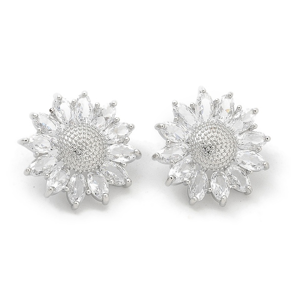 Стойка покрытие латунные микропаве прозрачные кубические циркониевые кнопки, долговечный, без свинца и без кадмия, цветок, 1-луночное