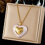 304 Stainless Steel Enamel Pink Heart Pendant Necklaces for Women