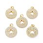 Brass Micro Pave Clear Cubic Zirconia Pendants, with Jump Ring, Long-Lasting Plated, Flat Round with Hollow Out Star