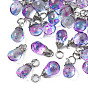 Transparent Glass Pendants, with Platinum Plated Iron Jump Ring, Teardrop