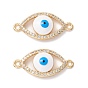 Brass Micro Pave Clear Cubic Zirconia Links Connectors, with Enamel, Dodger Blue Eye