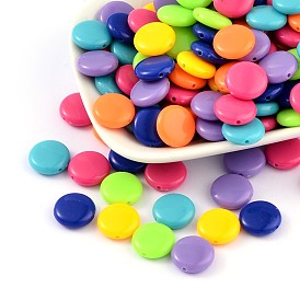 Solid Colour Acrylic Beads, Flat Round, 14x5mm, Hole: 1mm, 700pcs/500g