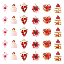 30 шт. 6 стили непрозрачной смолы, имитация еды, подвески, играть в еду, разнообразные, с железной платиной петлей