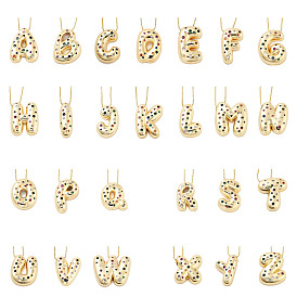 Brass Micro Pave Cubic Zirconia Letter Pendant Necklaces, Real 18K Gold Plated