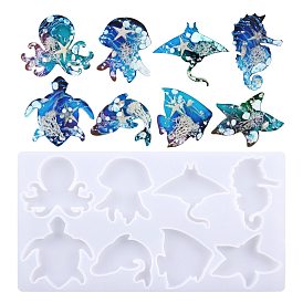DIY Sea Animal Ornament Silhouette Silicone Molds, Resin Casting Molds, For UV Resin, Epoxy Resin Craft Making, Octopus, Sea Horse, Sea Turtle, Fish, Jellyfish, Starfish, Manta, Dolphin