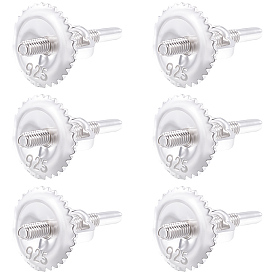 3 paires 925 écrous à vis en argent sterling, avec 1 feuille de tissu suédé double face chiffon de polissage argenté