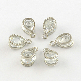 Drop Alloy Charms, with Cubic Zirconia