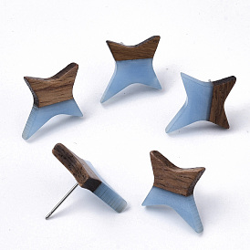Resin & Walnut Wood Stud Earrings, with 304 Stainless Steel Pin, Star