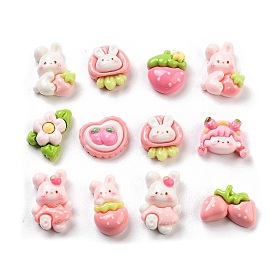 Cute Opaque Resin Decoden Cabochons, Rabbit/Flower/Strawberry, Mixed Shapes