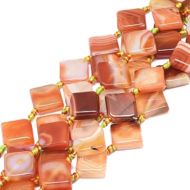 Natural Banded Agate/Striped Agate Beads Strands, Dyed & Heated, Rhombus