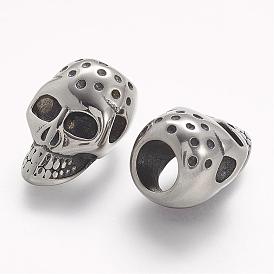 304 Stainless Steel Beads, Skull, Large Hole Beads