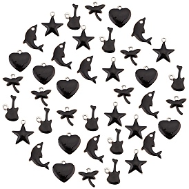 SUNNYCLUE 201 Stainless Steel Enamel Charms, Star & Guitar & Dolphin & Heart & Dragonfly, Stainless Steel Color