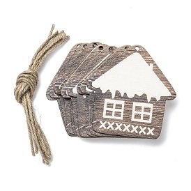 Christmas Themed Wood Big Pendant Decorations, with Hemp Rope, House