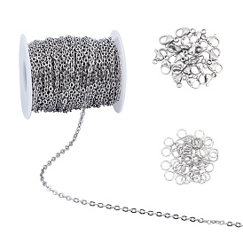 304 Stainless Steel Cable Chains, Jump Rings and Lobster Claw Clasps, Unwelded