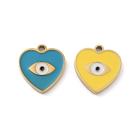 Ion Plating(IP) 316 Surgical Stainless Steel Charms, with Enamel, Heart with Eye Charms, Real 18K Gold Plated