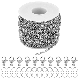 BENECREAT 25m 304 Stainless Steel Curb Chains for DIY Chain Necklace Making Kit, with 50Pcs Jump Rings & 20Pcs Lobster Claw Clasps