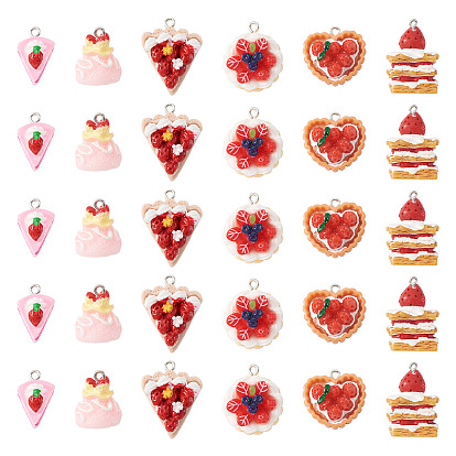 30 шт. 6 стили непрозрачной смолы, имитация еды, подвески, играть в еду, разнообразные, с железной платиной петлей