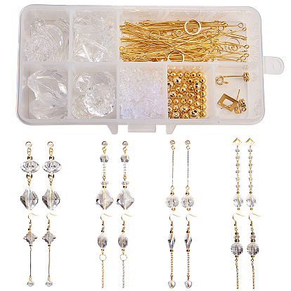 DIY Earring Making, with 304 Stainless Steel Ear Stud Components, Transparent Acrylic Beads, Brass Eye Pin and Iron Bead Spacers