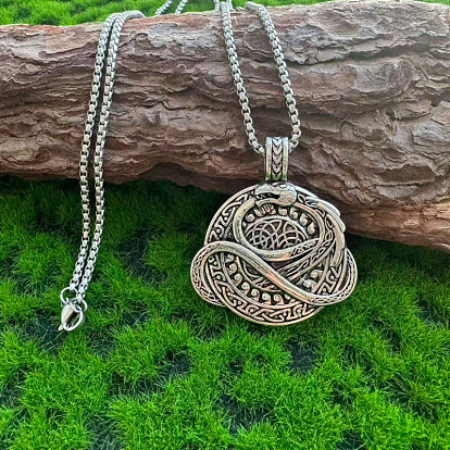 Vintage Alloy Viking Coil Dragon Pendant Necklaces for Men