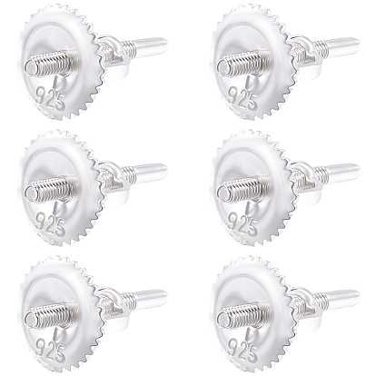 3 paires 925 écrous à vis en argent sterling, avec 1 feuille de tissu suédé double face chiffon de polissage argenté