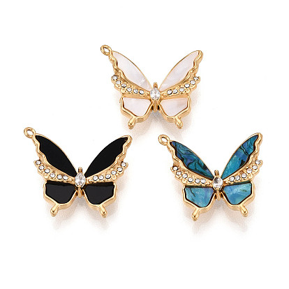 304 подвески из нержавеющей стали и акрила, со стразами, бабочки прелести, вакуумное покрытие pvd, реальный 18 k позолоченный