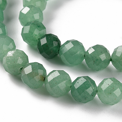 Natural Green Aventurine Beads Strands, Round, Faceted