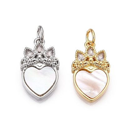 Латунные микропаве прозрачные подвески с фианитом, без кадмия и без свинца, с ракушкой и прыжковым кольцом, подвески в виде сердца и короны