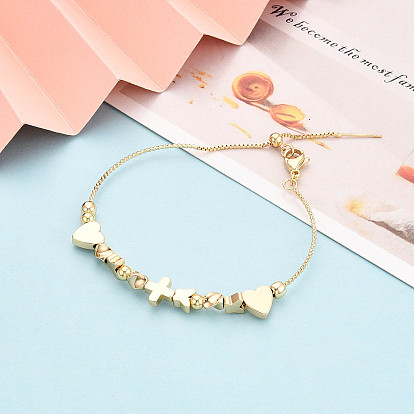 Регулируемые браслеты-слайдеры из латунных бусин для женщин, сердце, бабочка и крест