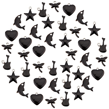 201 Stainless Steel Enamel Charms, Star & Guitar & Dolphin & Heart & Dragonfly, Stainless Steel Color