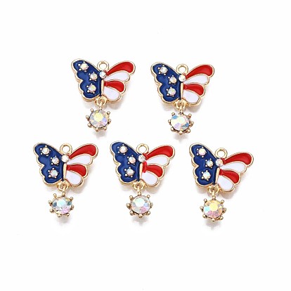Alloy Enamel Pendants, with Crystal AB Rhinestone, Cadmium Free & Nickel Free & Lead Free, Butterfly, Golden