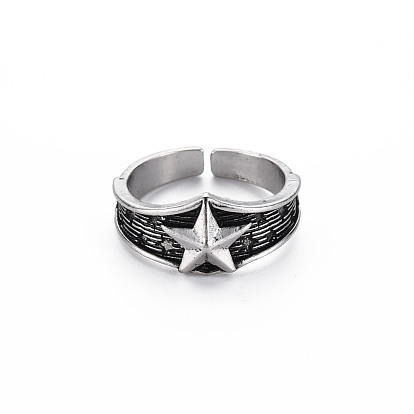 Men's Alloy Cuff Finger Rings, Open Rings, Cadmium Free & Lead Free, Star